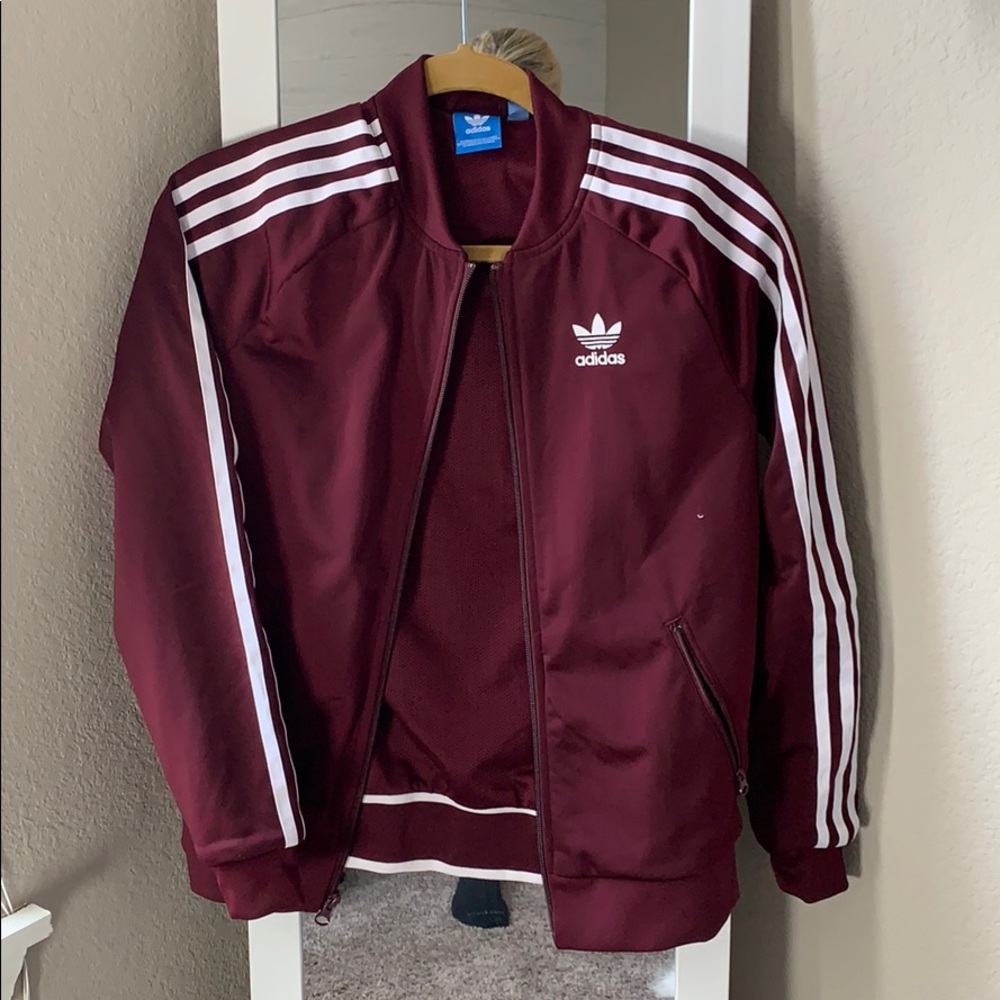 Maroon striped adidas jacket